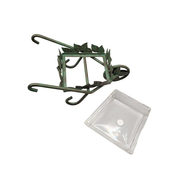 PartyLite Garden Cart Pillar Candle Holder P7482 Two Pieces Glass Tray - Picture 6 of 9